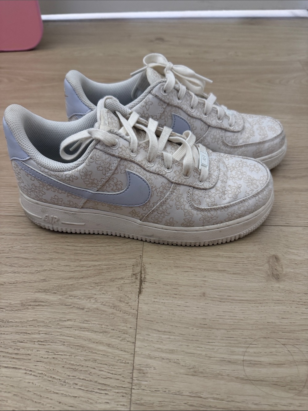 Nike Air Force White Beige with Light Blue Swoosh